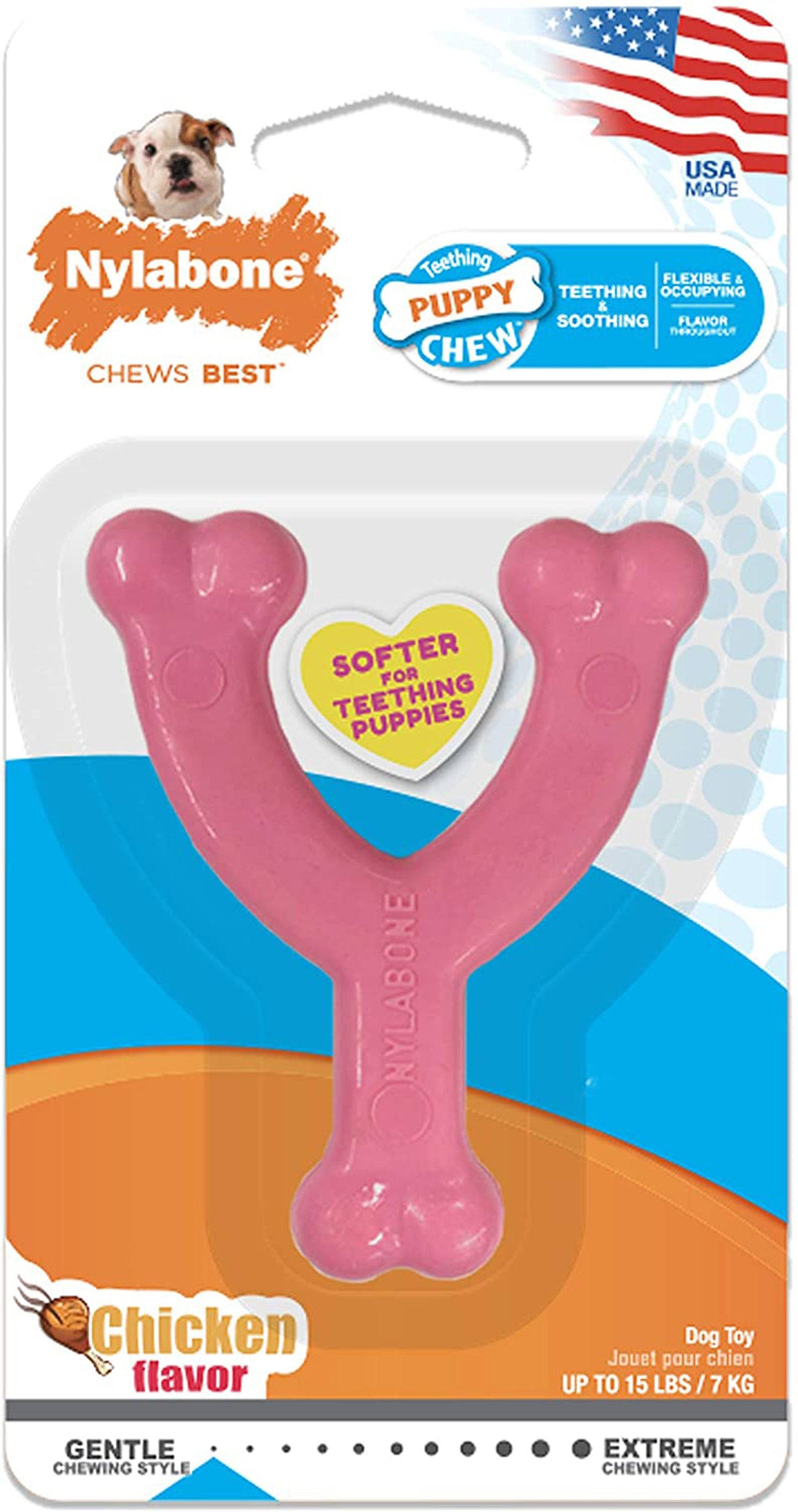 Nylabone Puppy Chew Toy Wishbone Chicken Pink 1ea/XS/Petite - Up To 15 lb