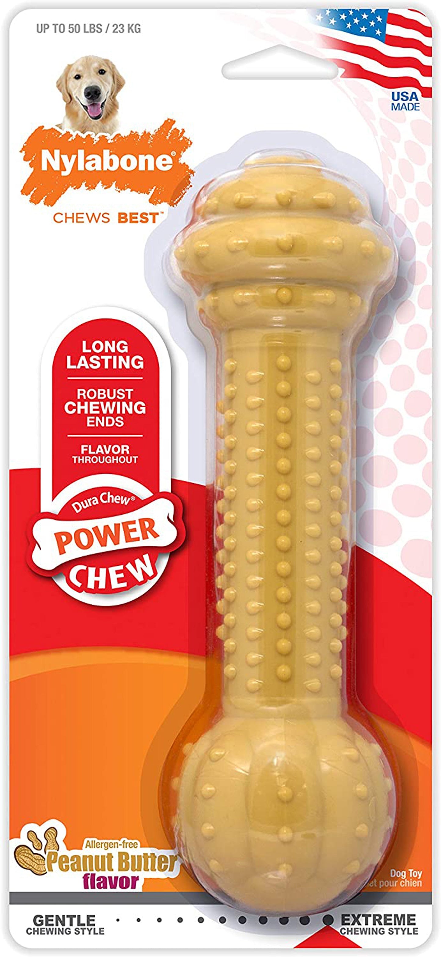 Nylabone Barbell Power Chew Durable Dog Toy Flavor Medley 1ea/Large/Giant - Up To 50 lb