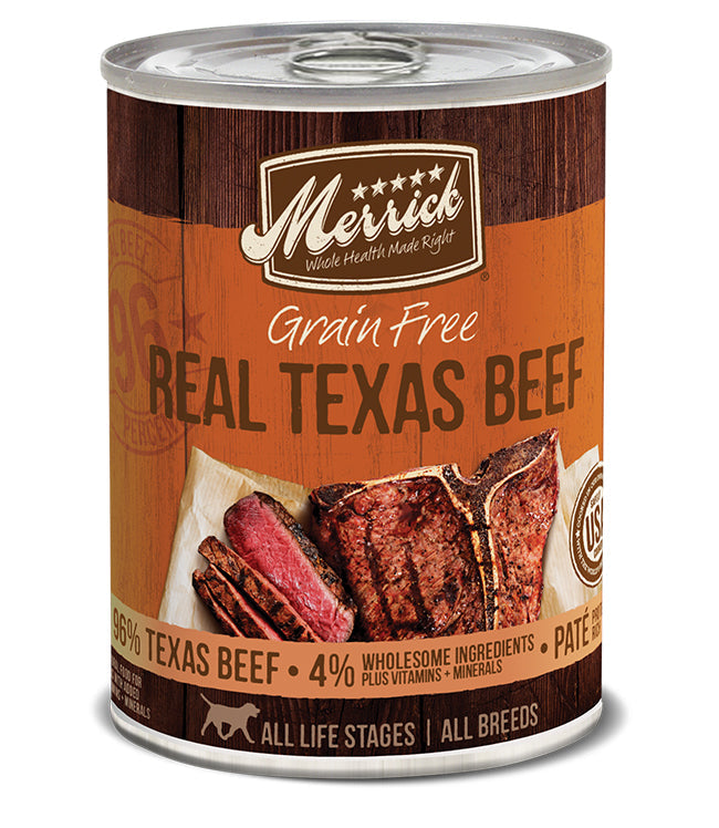 Merrick Grain Free Real Texas Beef Canned Dog Foods 12.7oz. (Case of 12)