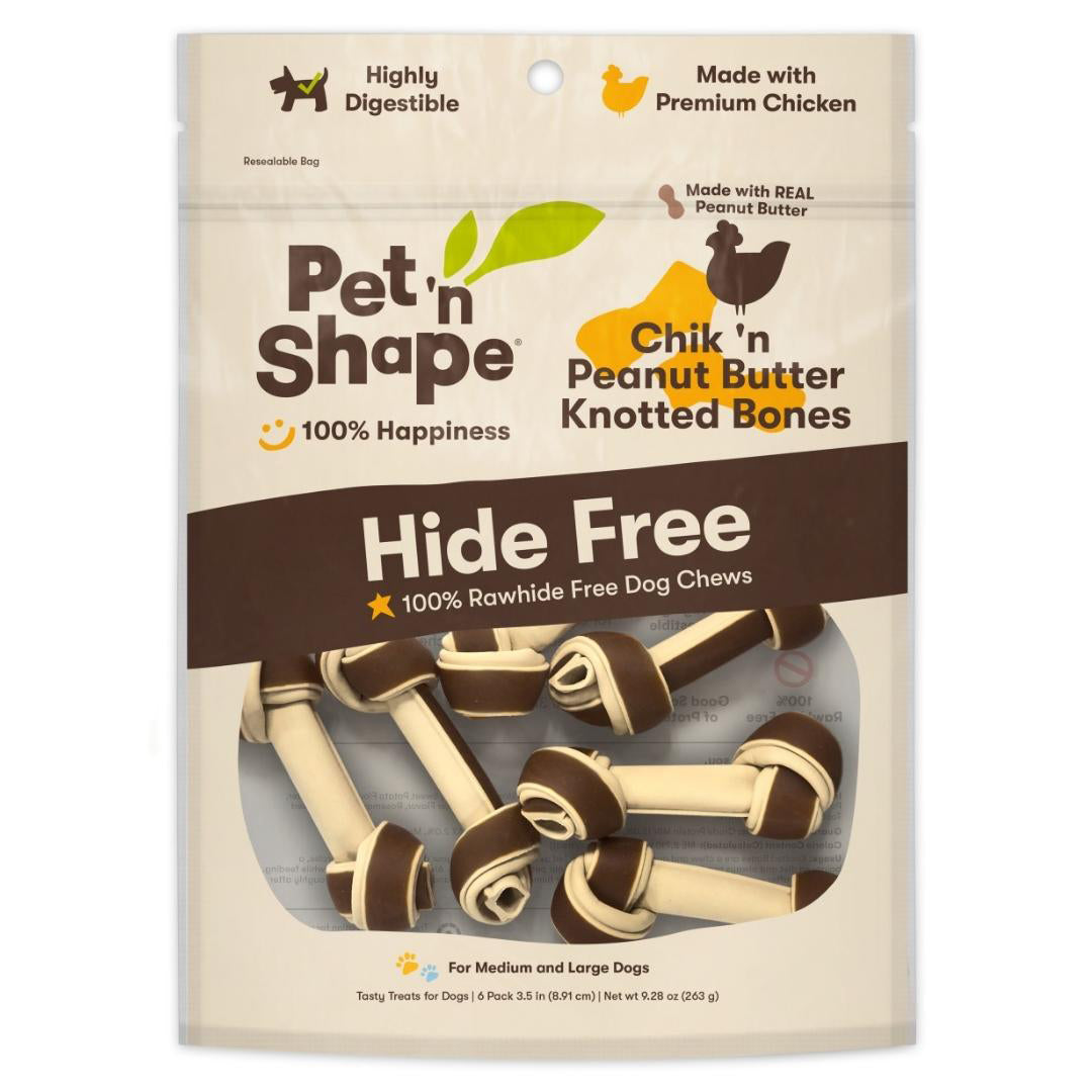 Pet 'N Shape Chik'n Peanut Butter Knotted Bones Hide-Free Dog Treat 1ea/6 ct