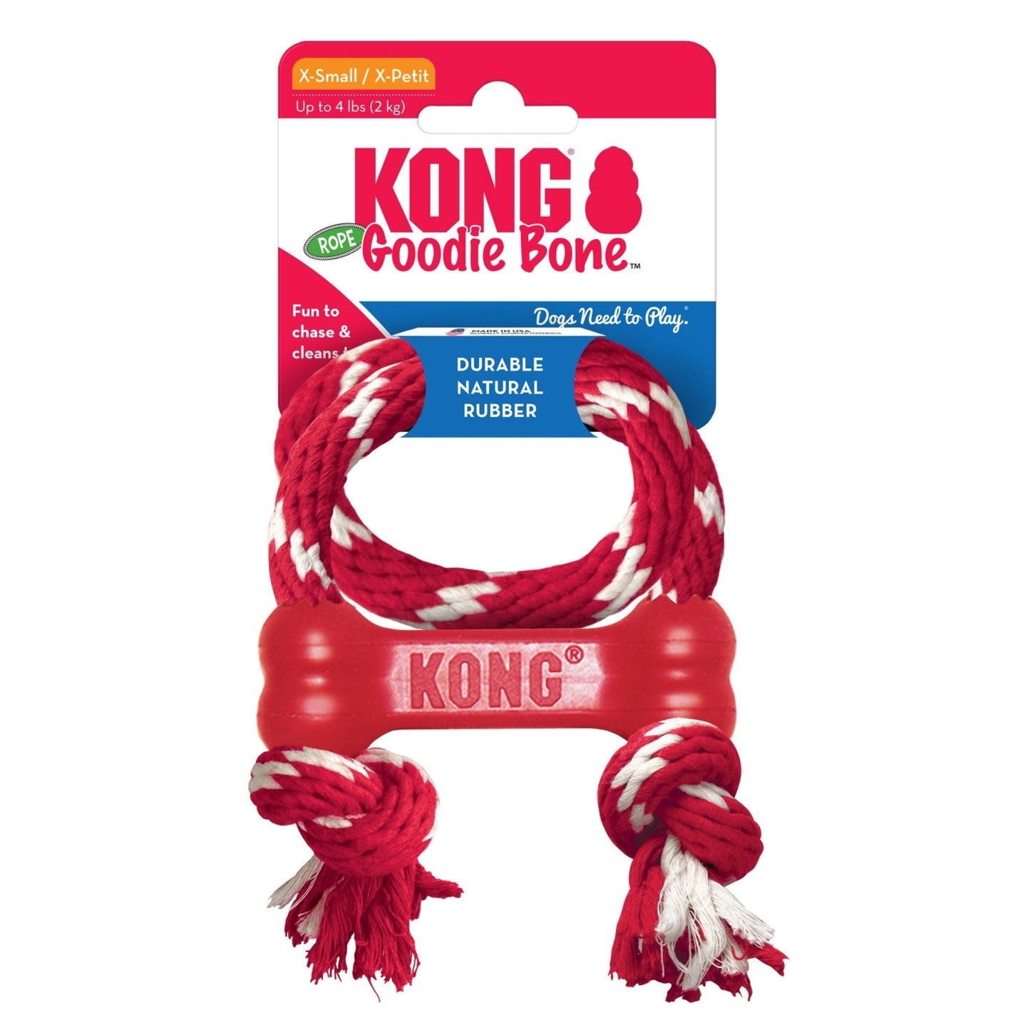 KONG Goodie Bone With Rope Dog Toy Red 1ea/XS