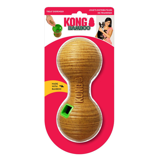KONG Bamboo Treat Dispenser Dumbbell Dog Toy Tan 1ea/MD, 3.25 in