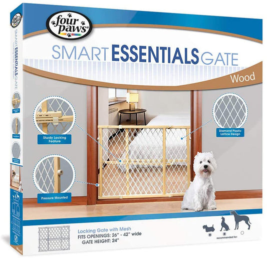 Four Paws Locking Wood Gate with Mesh 1ea/26-42 in W X 24 in H