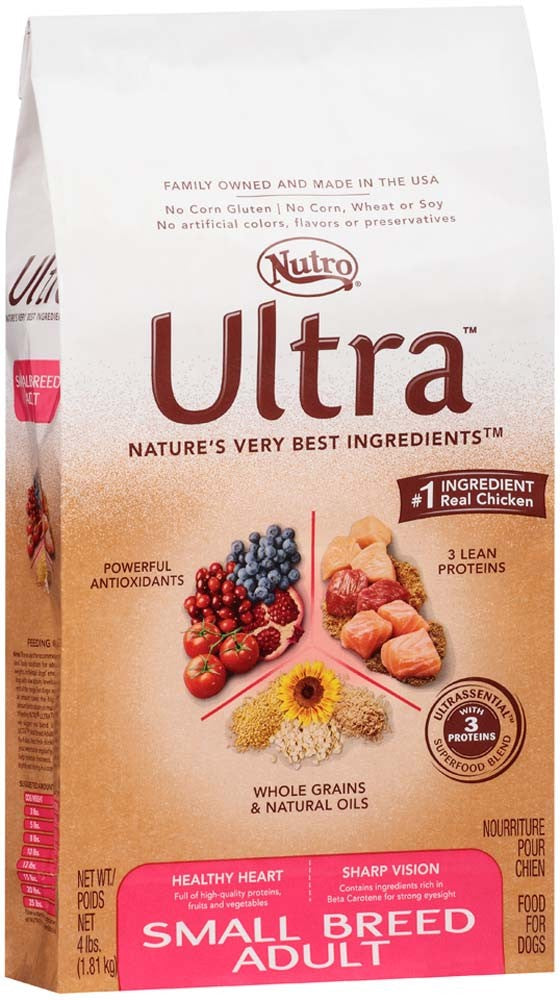 Nutro Products Ultra High Protein Small Breed Adult Dry Dog Food Trio of Proteins from Chicken, Lamb, and Salmon 1ea/4 lb