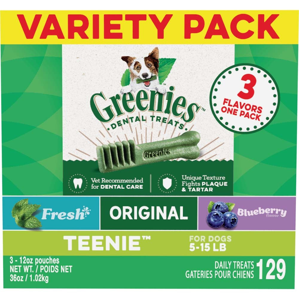 Greenies 3-Flavor Variety Pack Dog Dental Treat Teenie 1ea/36 oz, 129 ct