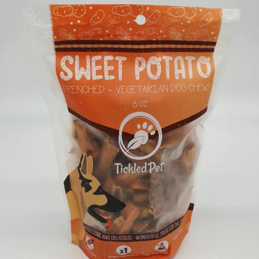 **Tickled Pet Dog 8oz. Sweet Potato Chews Frenched