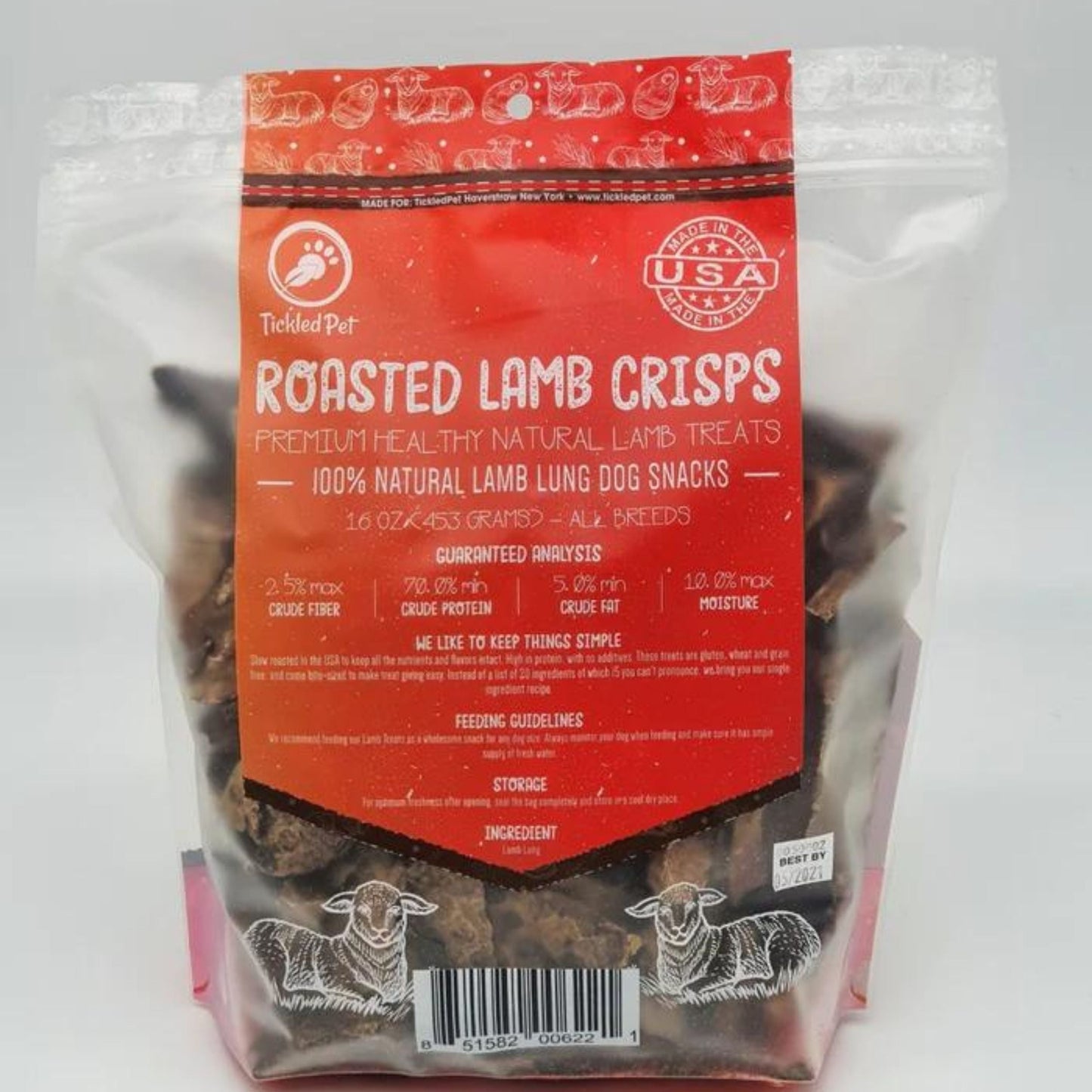 **Tickled Pet Dog 16oz. Lamb Lung Crisps